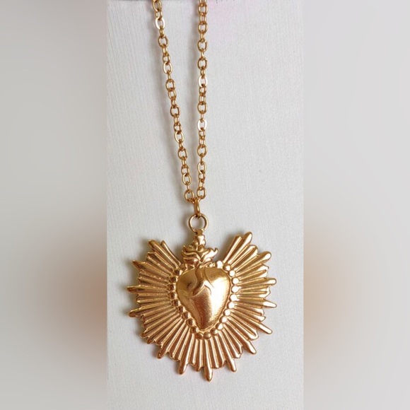 Sacred Heart~ Fiery Floral Radiating Bursting Jesus Mary Catholic Steel Necklace - Picture 11 of 16